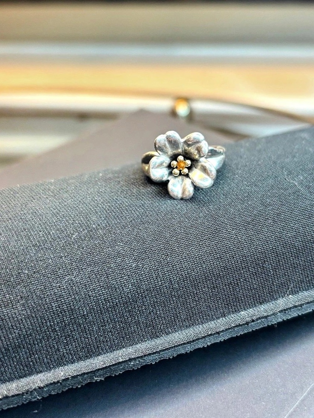 James Avery Retired Large April Flower Ring Sterling Silver 18K Gold Size 7